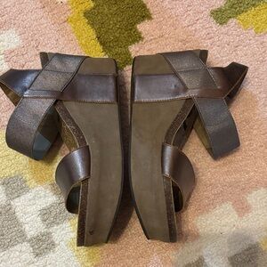 OTBT Brown Crossover Platform Wedge Sandals